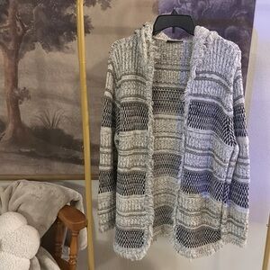 FYLO Textured Knit Hooded Cardigan Sweater